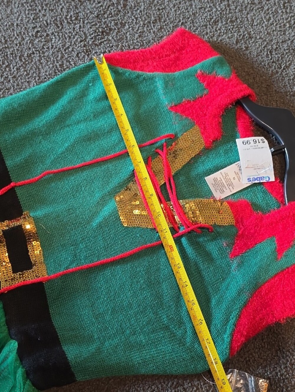 Holiday Elf Dress with Green Tulle Skirt and Red Accents - Picture 3 of 4